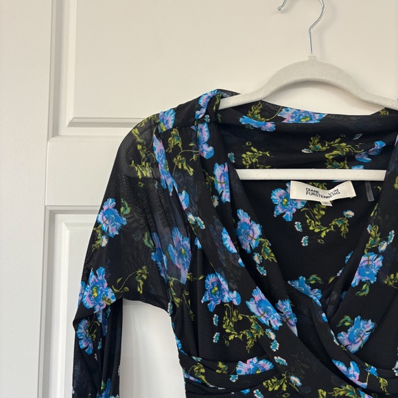 DVF Diane Von Furstenberg Rochelle Floral Long Sleeve Mesh Midi Dress - Picture 8 of 8